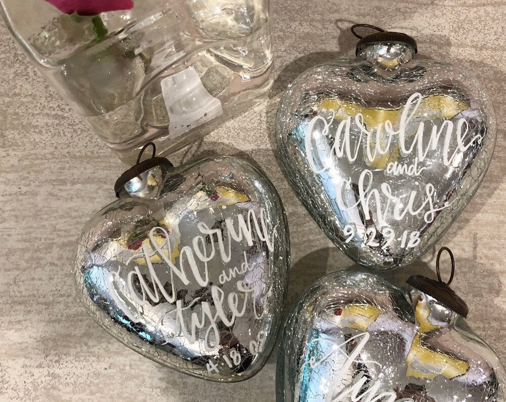Glass Heart Ornament Personalized
